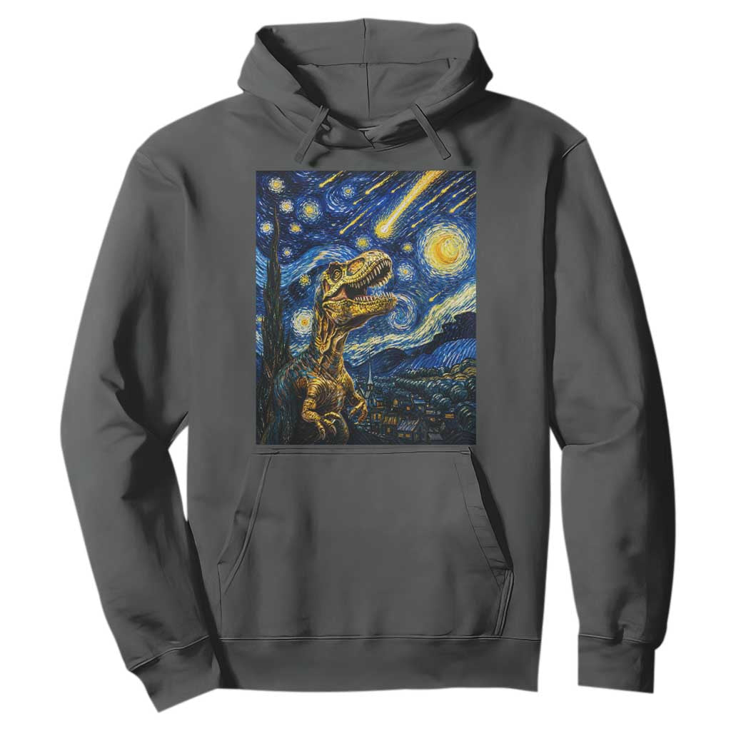 Dinosaur Starry Night Meteor Shower Hoodie Astronomy Lover Gift TS12 Dark Heather Print Your Wear