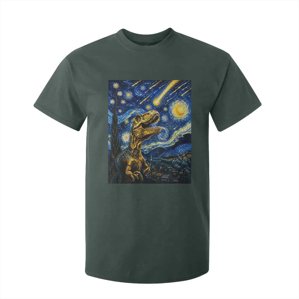 Dinosaur Starry Night Meteor Shower T Shirt For Kid Astronomy Lover Gift TS12 Dark Forest Green Print Your Wear