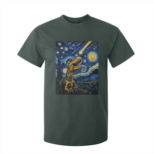 Dinosaur Starry Night Meteor Shower T Shirt For Kid Astronomy Lover Gift TS12 Dark Forest Green Print Your Wear