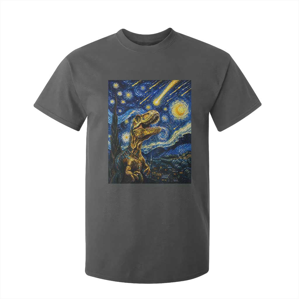 Dinosaur Starry Night Meteor Shower T Shirt For Kid Astronomy Lover Gift TS12 Dark Heather Print Your Wear