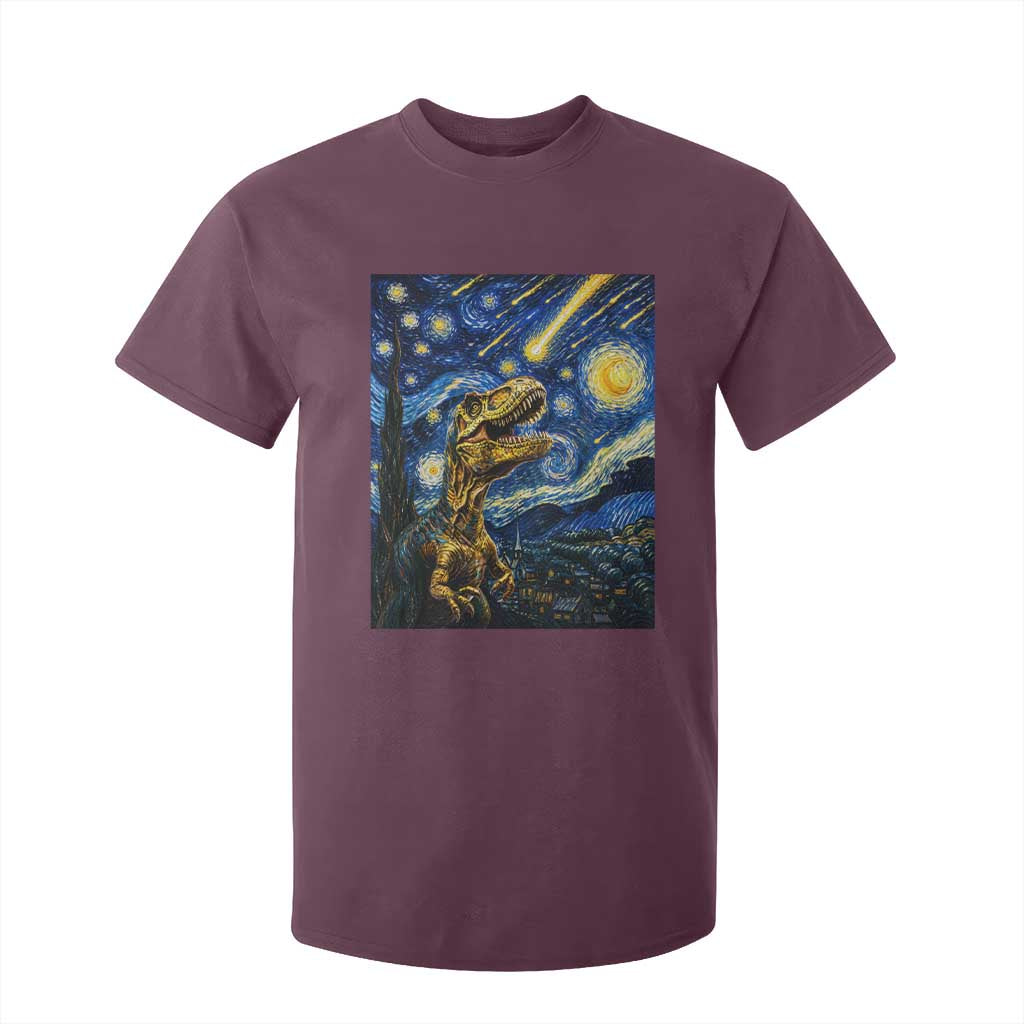 Dinosaur Starry Night Meteor Shower T Shirt For Kid Astronomy Lover Gift TS12 Maroon Print Your Wear