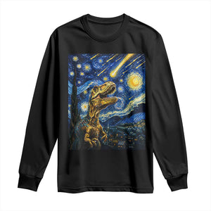 Dinosaur Starry Night Meteor Shower Long Sleeve Shirt Astronomy Lover Gift TS12 Black Print Your Wear