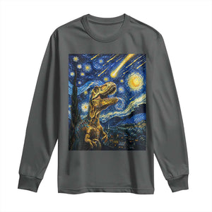 Dinosaur Starry Night Meteor Shower Long Sleeve Shirt Astronomy Lover Gift TS12 Dark Heather Print Your Wear