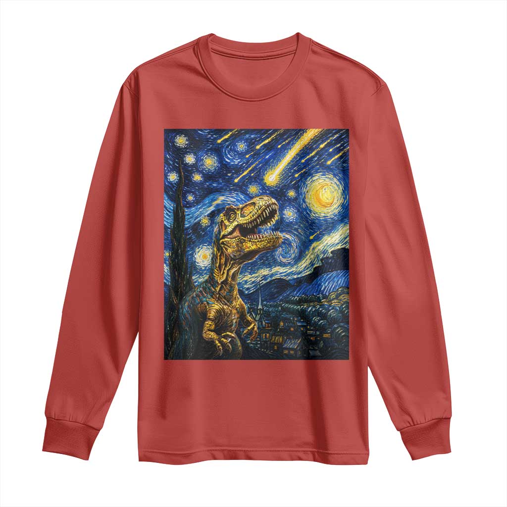 Dinosaur Starry Night Meteor Shower Long Sleeve Shirt Astronomy Lover Gift TS12 Red Print Your Wear