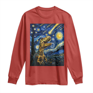 Dinosaur Starry Night Meteor Shower Long Sleeve Shirt Astronomy Lover Gift TS12 Red Print Your Wear