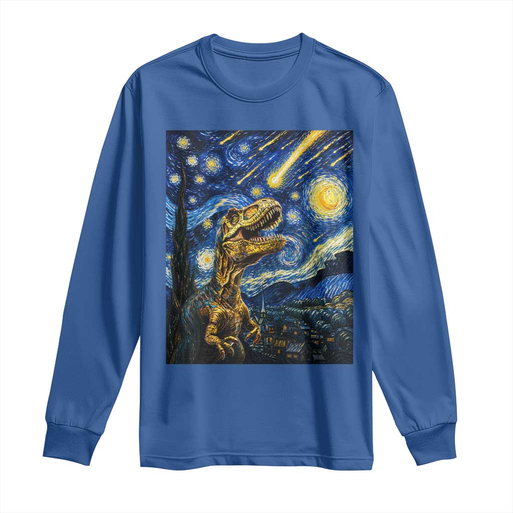 Dinosaur Starry Night Meteor Shower Long Sleeve Shirt Astronomy Lover Gift TS12 Royal Blue Print Your Wear