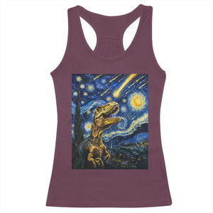 Dinosaur Starry Night Meteor Shower Racerback Tank Top Astronomy Lover Gift TS12 Maroon Print Your Wear