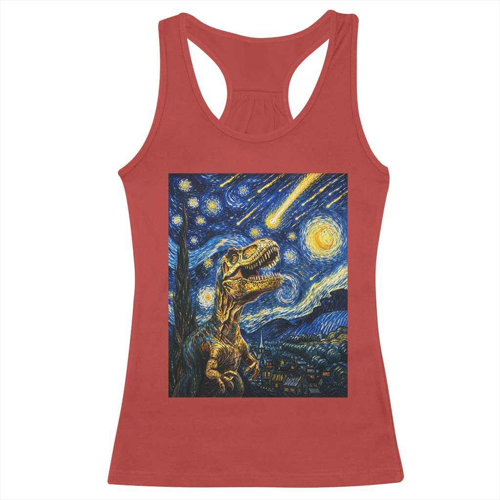 Dinosaur Starry Night Meteor Shower Racerback Tank Top Astronomy Lover Gift TS12 Red Print Your Wear
