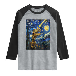 Dinosaur Starry Night Meteor Shower Raglan Shirt Astronomy Lover Gift TS12 Heather Gray Black Print Your Wear