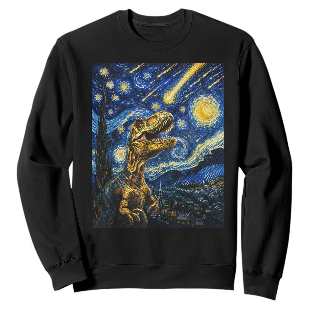 Dinosaur Starry Night Meteor Shower Sweatshirt Astronomy Lover Gift TS12 Black Print Your Wear