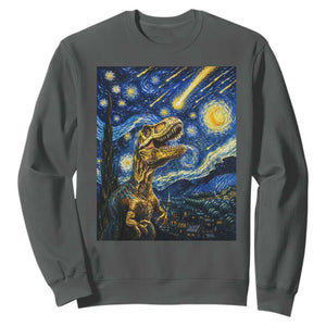 Dinosaur Starry Night Meteor Shower Sweatshirt Astronomy Lover Gift TS12 Dark Heather Print Your Wear