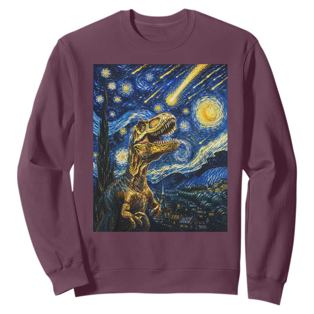 Dinosaur Starry Night Meteor Shower Sweatshirt Astronomy Lover Gift TS12 Maroon Print Your Wear