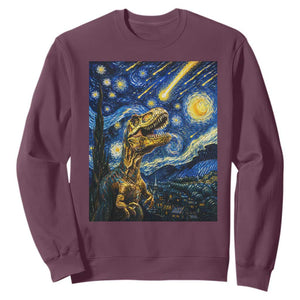 Dinosaur Starry Night Meteor Shower Sweatshirt Astronomy Lover Gift TS12 Maroon Print Your Wear