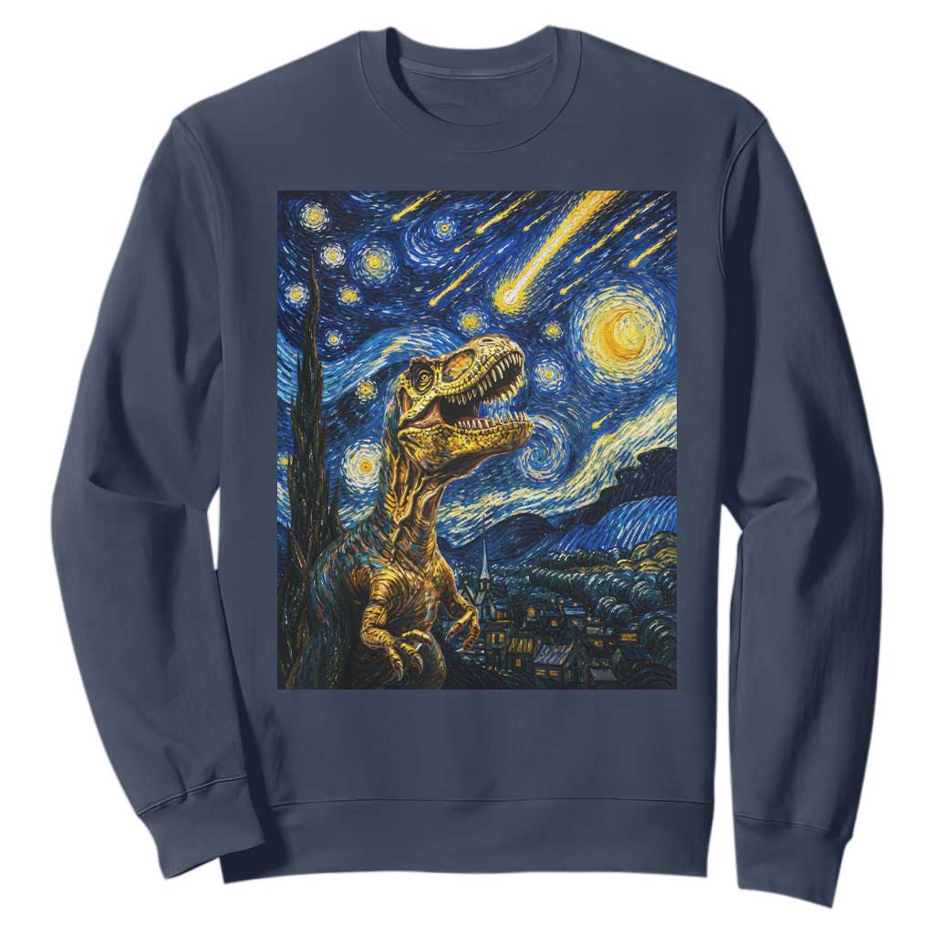 Dinosaur Starry Night Meteor Shower Sweatshirt Astronomy Lover Gift TS12 Navy Print Your Wear
