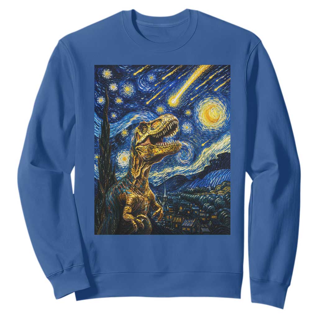 Dinosaur Starry Night Meteor Shower Sweatshirt Astronomy Lover Gift TS12 Royal Blue Print Your Wear