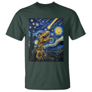 Dinosaur Starry Night Meteor Shower T Shirt Astronomy Lover Gift TS12 Dark Forest Green Print Your Wear
