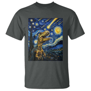 Dinosaur Starry Night Meteor Shower T Shirt Astronomy Lover Gift TS12 Dark Heather Print Your Wear