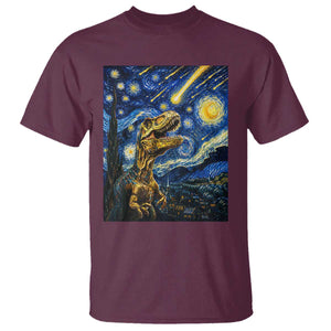 Dinosaur Starry Night Meteor Shower T Shirt Astronomy Lover Gift TS12 Maroon Print Your Wear