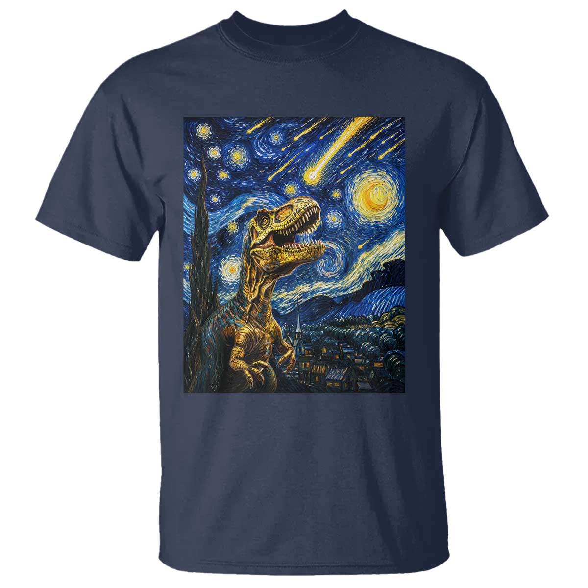Dinosaur Starry Night Meteor Shower T Shirt Astronomy Lover Gift TS12 Navy Print Your Wear
