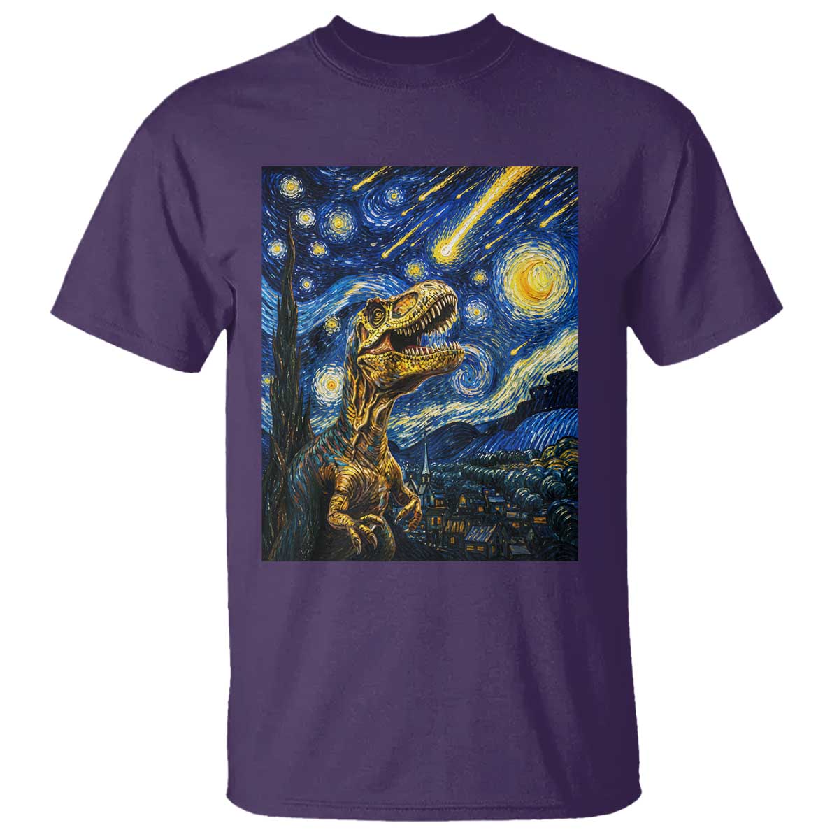 Dinosaur Starry Night Meteor Shower T Shirt Astronomy Lover Gift TS12 Purple Print Your Wear
