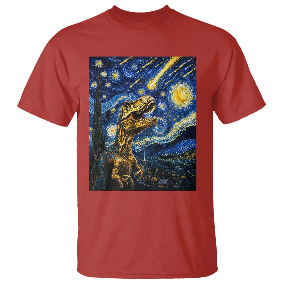 Dinosaur Starry Night Meteor Shower T Shirt Astronomy Lover Gift TS12 Red Print Your Wear