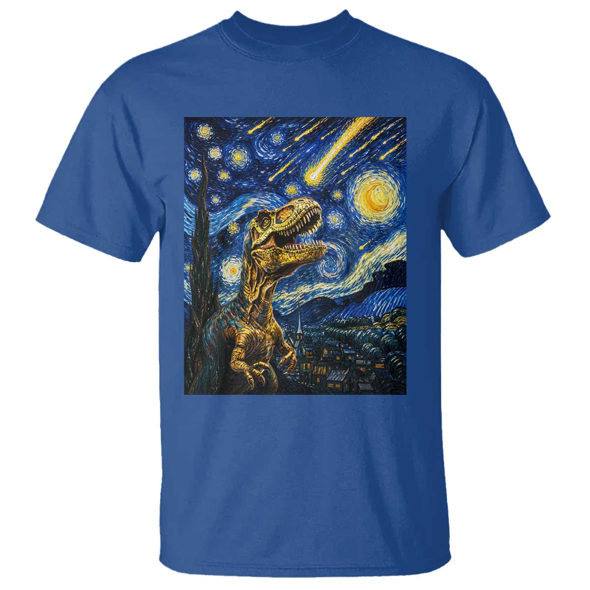 Dinosaur Starry Night Meteor Shower T Shirt Astronomy Lover Gift TS12 Royal Blue Print Your Wear