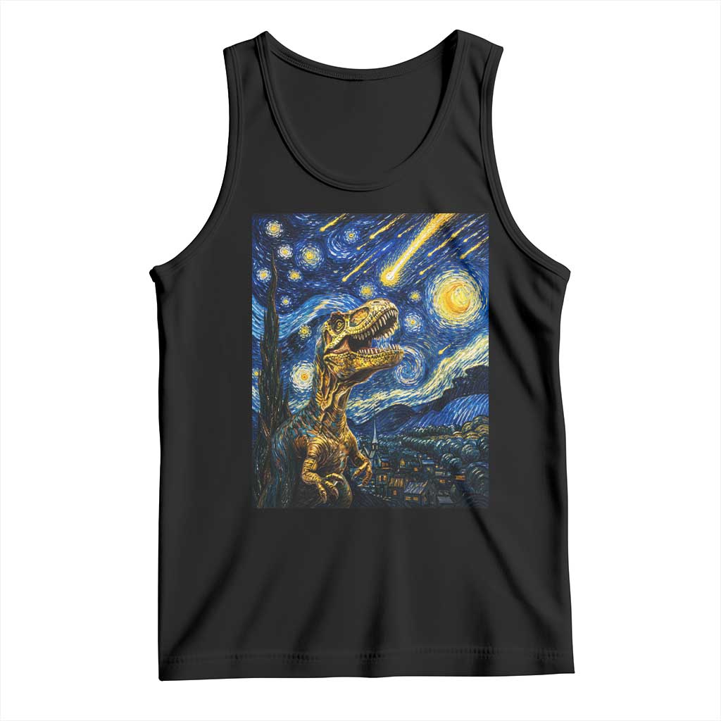 Dinosaur Starry Night Meteor Shower Tank Top Astronomy Lover Gift TS12 Black Print Your Wear