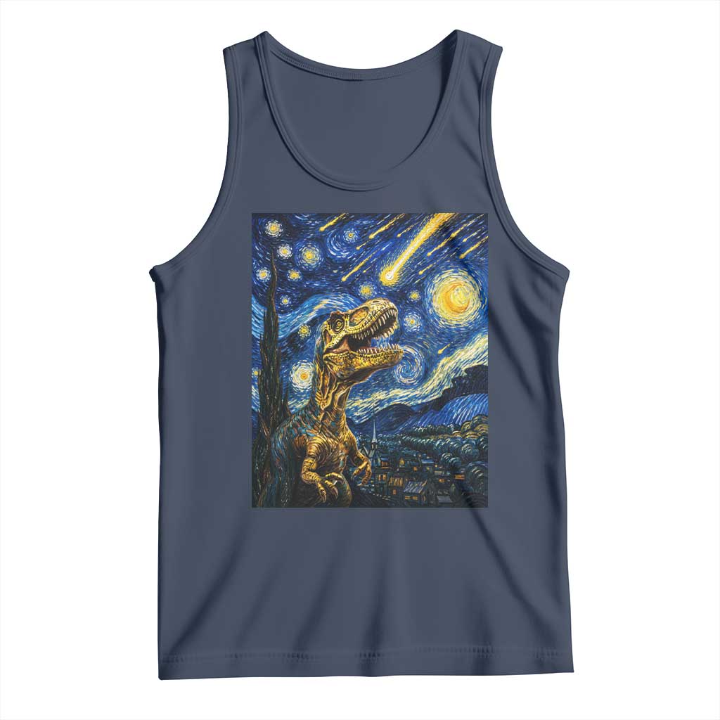 Dinosaur Starry Night Meteor Shower Tank Top Astronomy Lover Gift TS12 Navy Print Your Wear