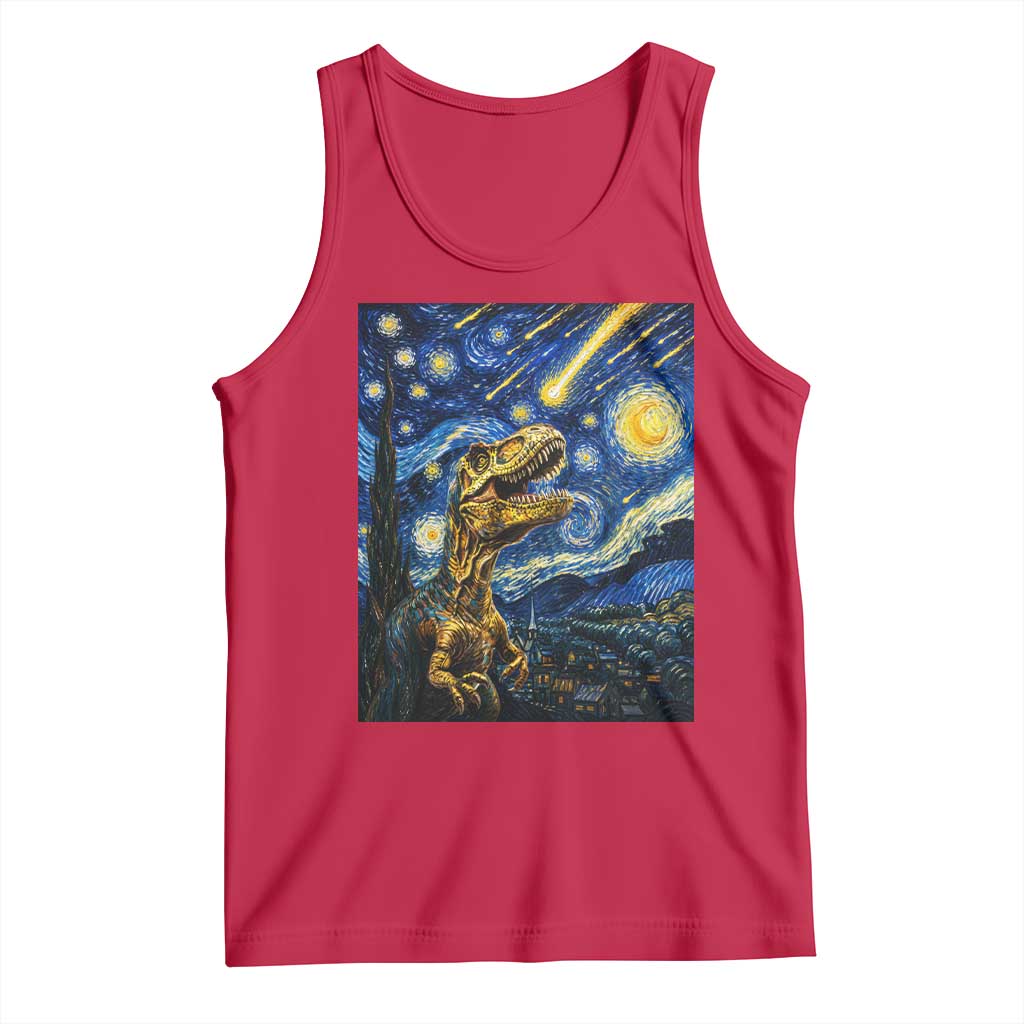 Dinosaur Starry Night Meteor Shower Tank Top Astronomy Lover Gift TS12 Red Print Your Wear
