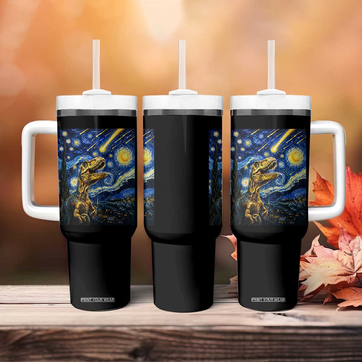 Dinosaur Starry Night Meteor Shower Tumbler With Handle Astronomy Lover Gift TS12 Print Your Wear