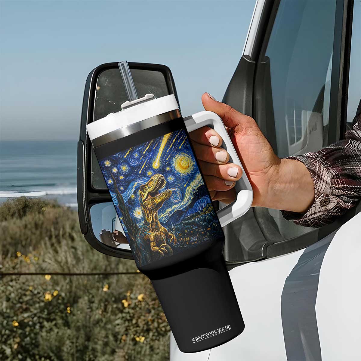 Dinosaur Starry Night Meteor Shower Tumbler With Handle Astronomy Lover Gift TS12 Print Your Wear