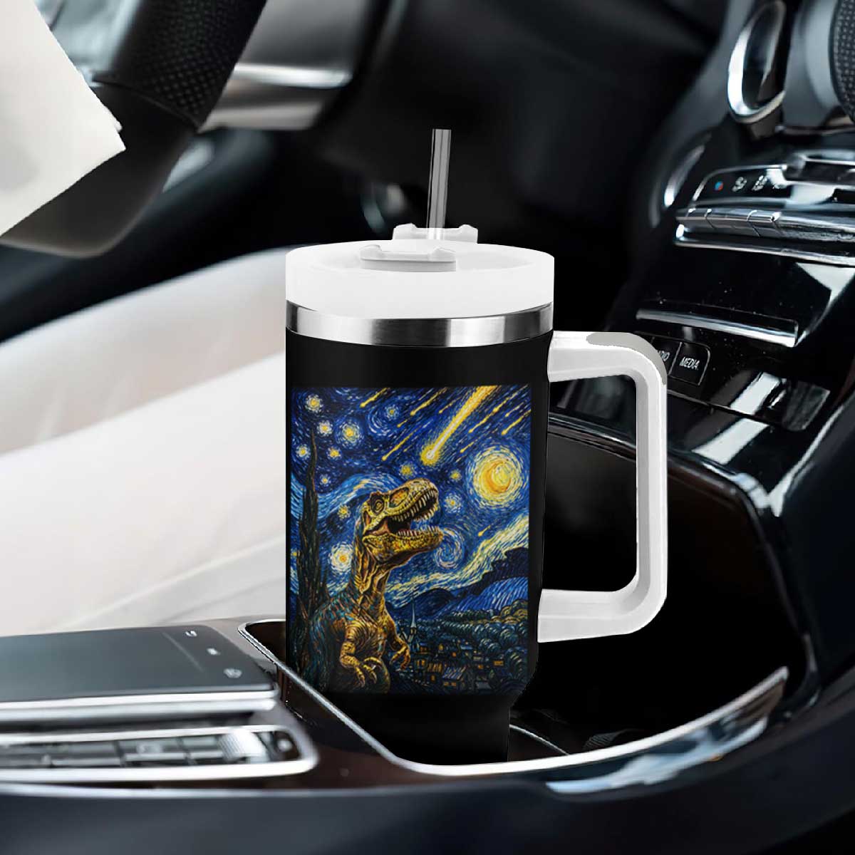 Dinosaur Starry Night Meteor Shower Tumbler With Handle Astronomy Lover Gift TS12 Print Your Wear