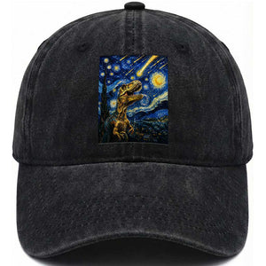 Dinosaur Starry Night Meteor Shower Washed Cotton Baseball Cap Astronomy Lover Gift TS12 Print Your Wear