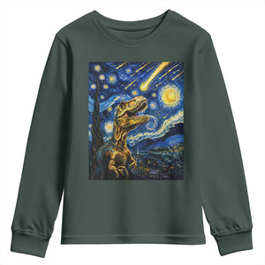 Dinosaur Starry Night Meteor Shower Youth Sweatshirt Astronomy Lover Gift TS12 Dark Forest Green Print Your Wear