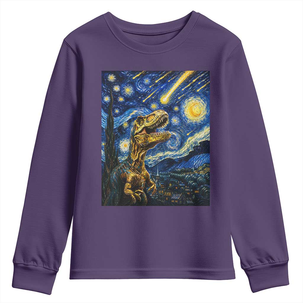 Dinosaur Starry Night Meteor Shower Youth Sweatshirt Astronomy Lover Gift TS12 Purple Print Your Wear