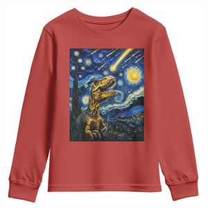 Dinosaur Starry Night Meteor Shower Youth Sweatshirt Astronomy Lover Gift TS12 Red Print Your Wear