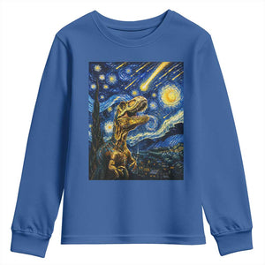 Dinosaur Starry Night Meteor Shower Youth Sweatshirt Astronomy Lover Gift TS12 Royal Blue Print Your Wear