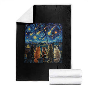 Starry Night Cats Watching Meteors Throw Blanket Astronomy Lover Gift TS12 Black Print Your Wear