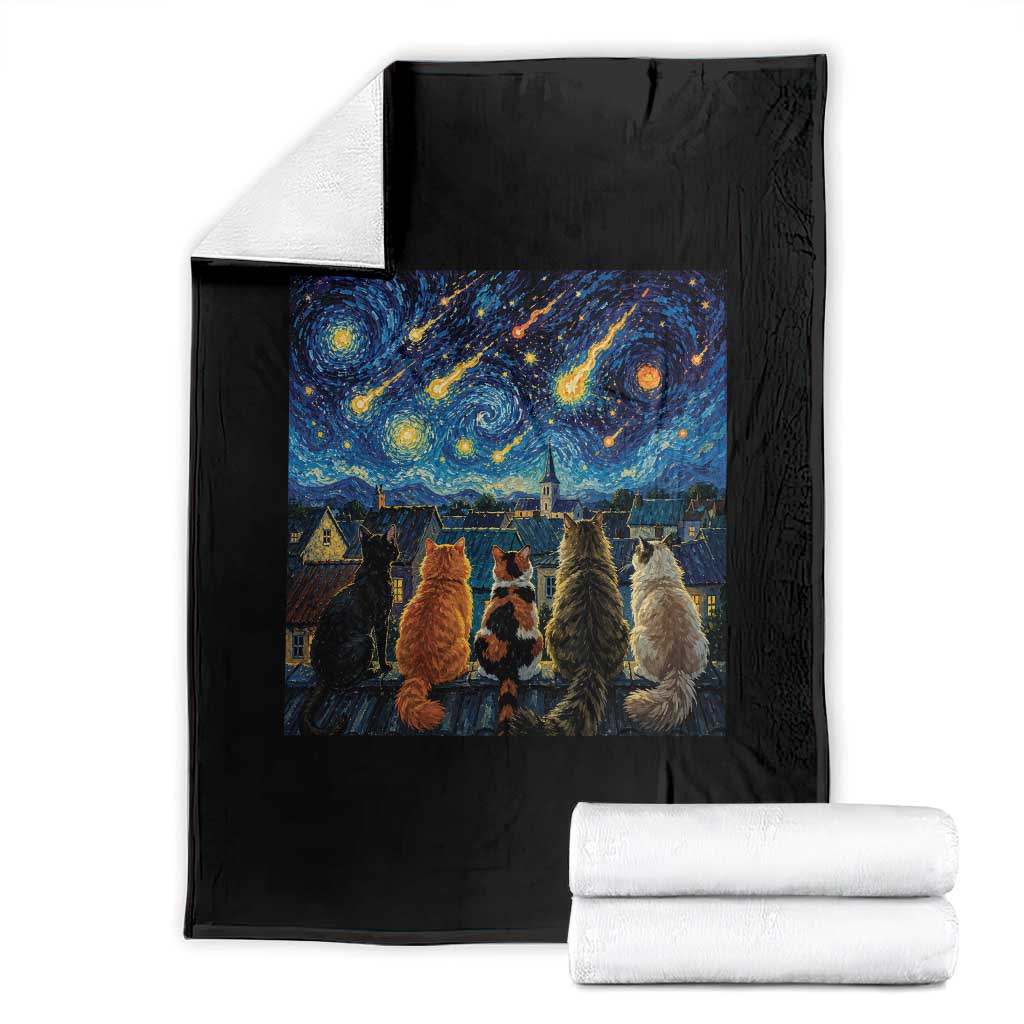 Starry Night Cats Watching Meteors Throw Blanket Astronomy Lover Gift TS12 Black Print Your Wear