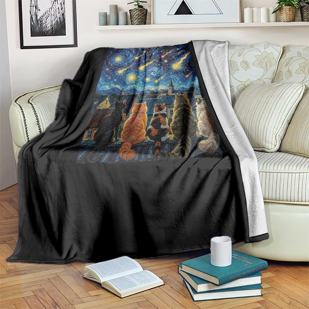 Starry Night Cats Watching Meteors Throw Blanket Astronomy Lover Gift TS12 Print Your Wear