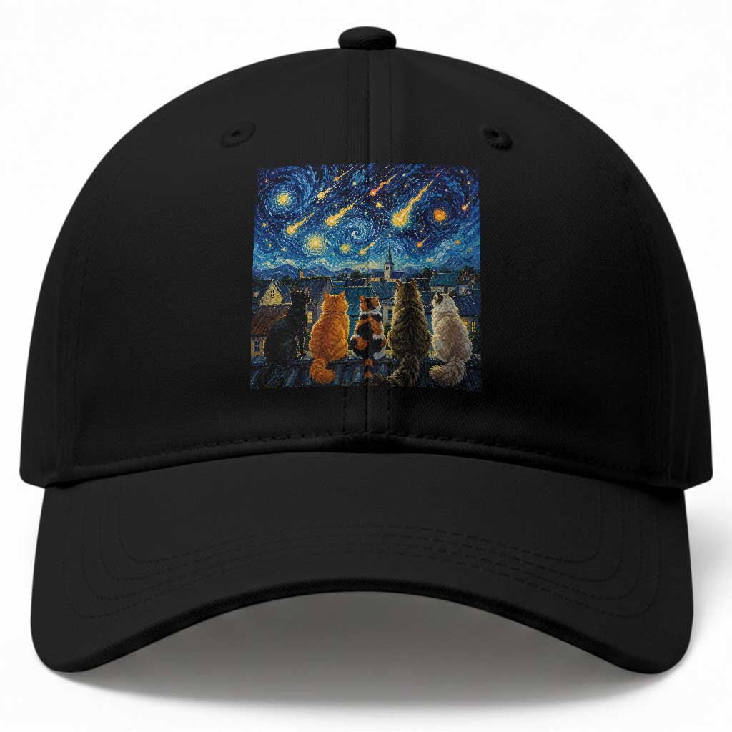 Starry Night Cats Watching Meteors Baseball Cap Astronomy Lover Gift TS12 Print Your Wear