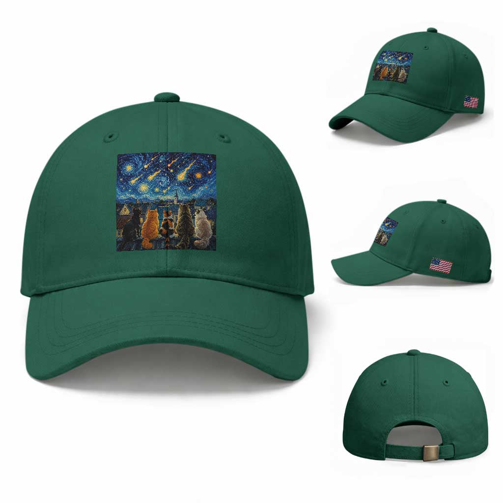 Starry Night Cats Watching Meteors Baseball Cap Astronomy Lover Gift TS12 Baseball Cap Universal Fit Irish Green Print Your Wear