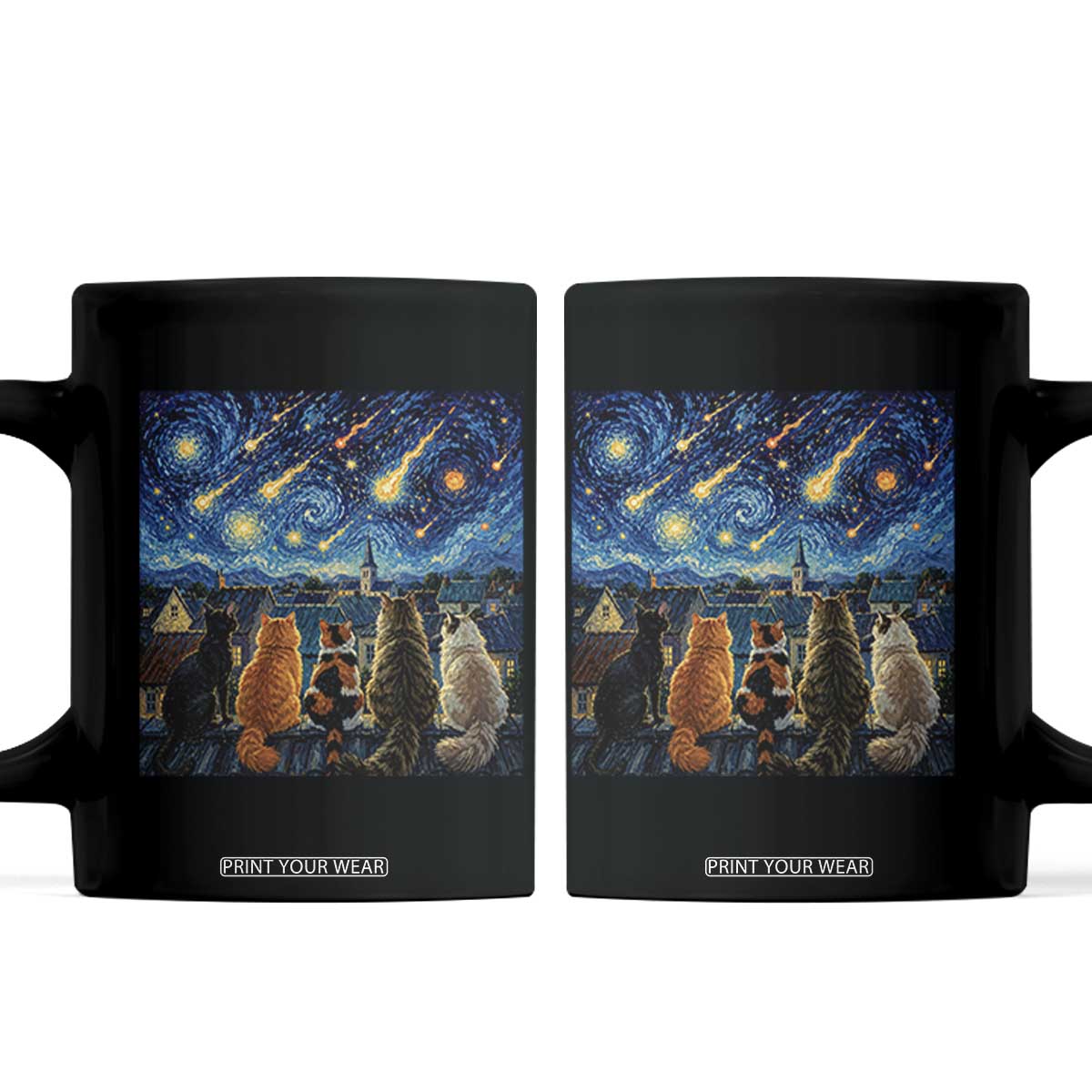 Starry Night Cats Watching Meteors Coffee Mug Astronomy Lover Gift TS12 Black Print Your Wear
