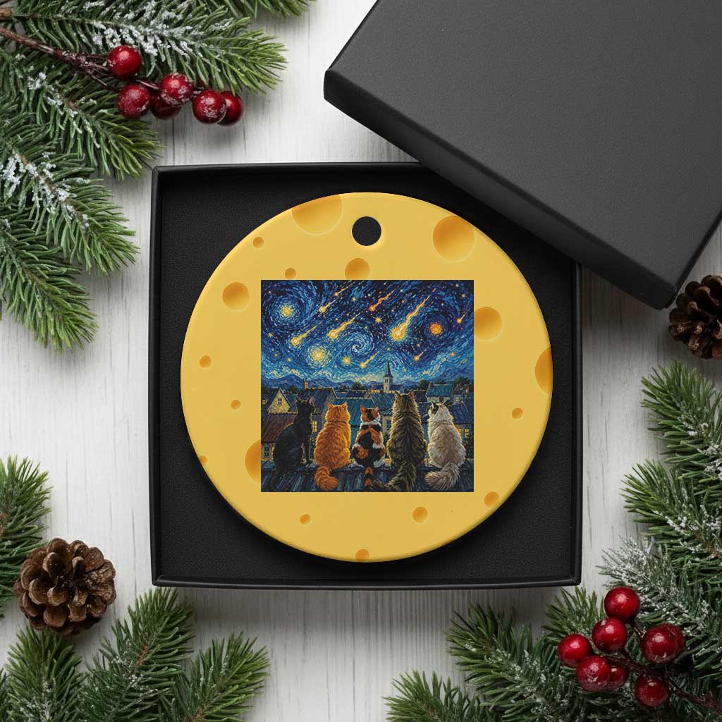 Starry Night Cats Watching Meteors Ceramic Ornament Astronomy Lover Gift TS12 1pc Yellow Cheese Print Your Wear