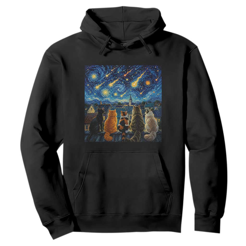 Starry Night Cats Watching Meteors Hoodie Astronomy Lover Gift TS12 Black Print Your Wear