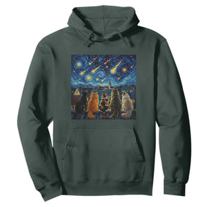 Starry Night Cats Watching Meteors Hoodie Astronomy Lover Gift TS12 Dark Forest Green Print Your Wear