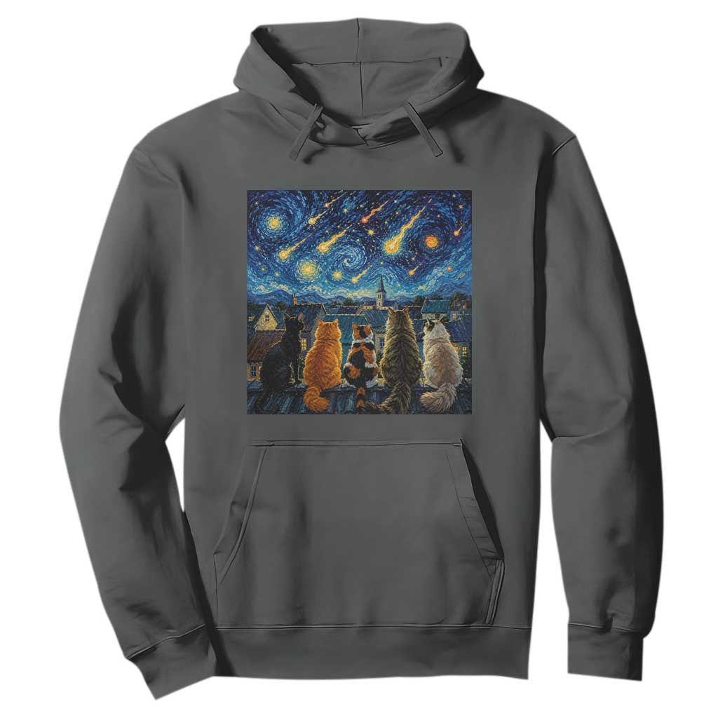 Starry Night Cats Watching Meteors Hoodie Astronomy Lover Gift TS12 Dark Heather Print Your Wear