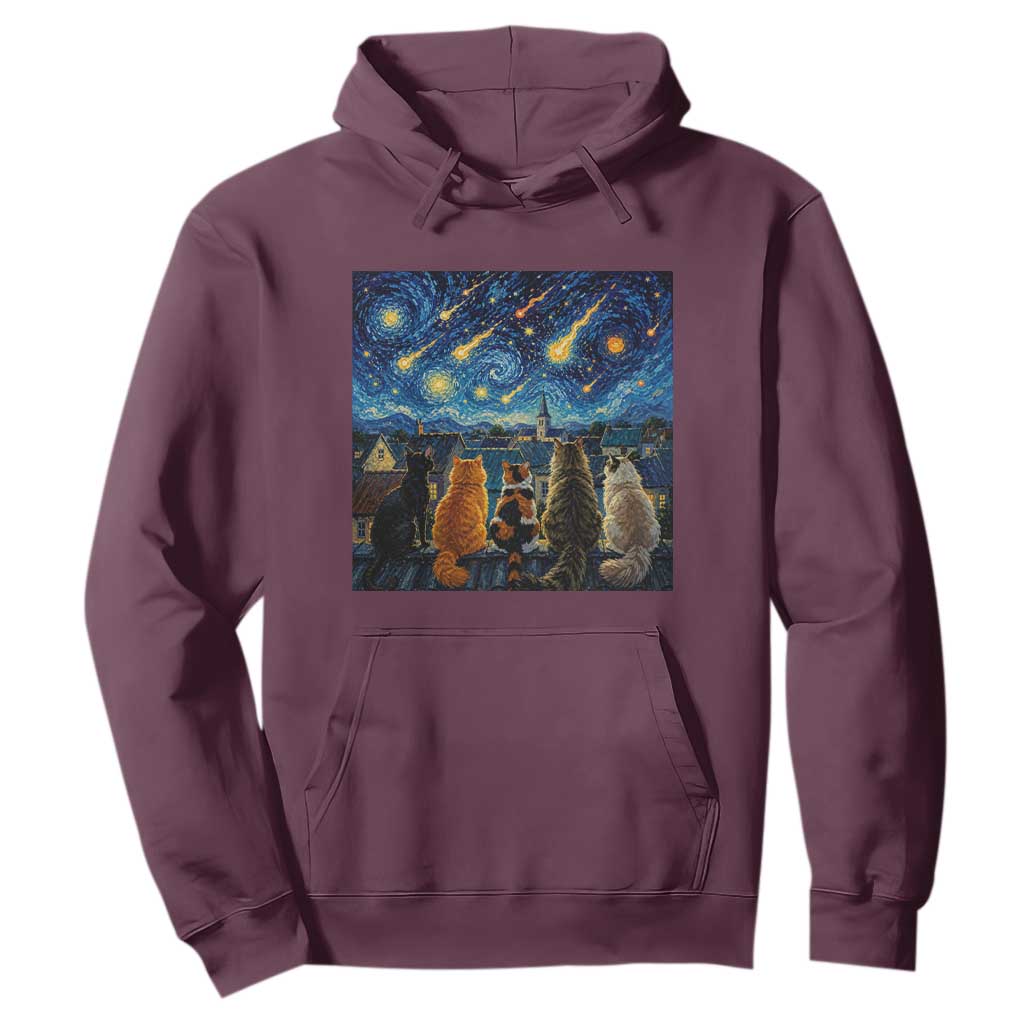 Starry Night Cats Watching Meteors Hoodie Astronomy Lover Gift TS12 Maroon Print Your Wear