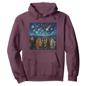 Starry Night Cats Watching Meteors Hoodie Astronomy Lover Gift TS12 Maroon Print Your Wear