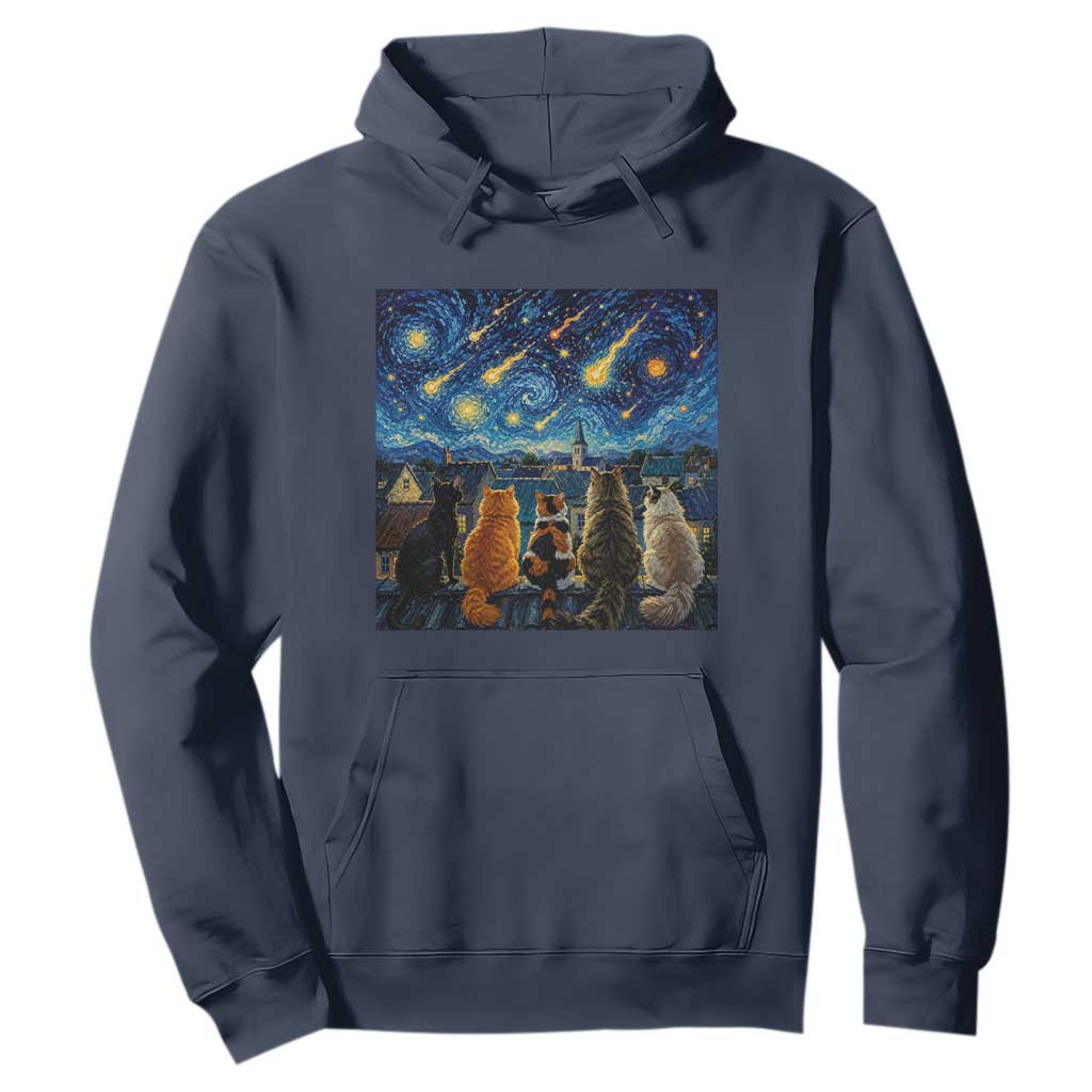 Starry Night Cats Watching Meteors Hoodie Astronomy Lover Gift TS12 Navy Print Your Wear